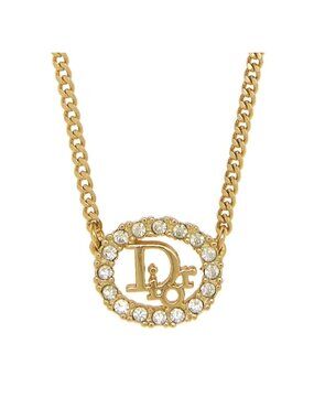 Christian Dior Vintage Rhinestone Crystal Round Necklace Gold Plated